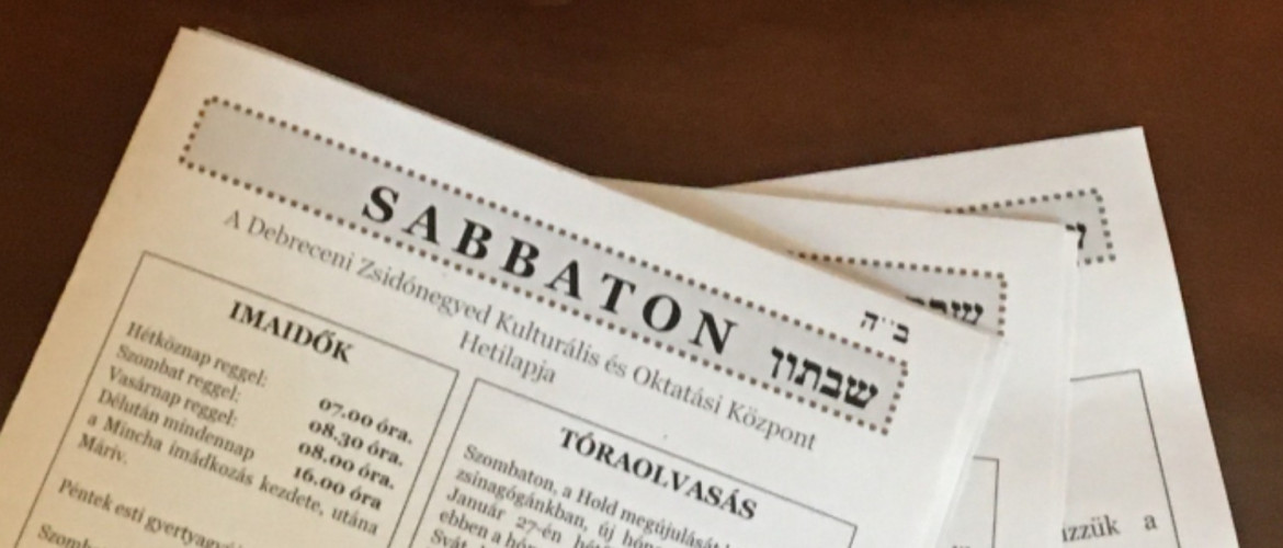 Sabbaton címmel új zsidó hetilap jelenik meg Debrecenben