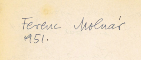 Molnár Ferenc aláírása a zsidó menekültek törzshelyén 1951-ből