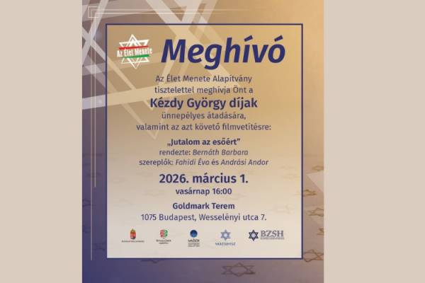 Élet Menete: Meghívó Kézdy György-díjátadóra és filmvetítésre a Goldmark Teremben