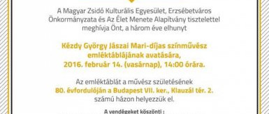 Emléktáblát avatnak Kézdy György színész tiszteletére