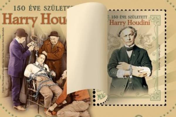 Különleges bélyeggel emlékezik az idén 150 éve született Harry Houdini világhírű bűvészre a Magyar Posta