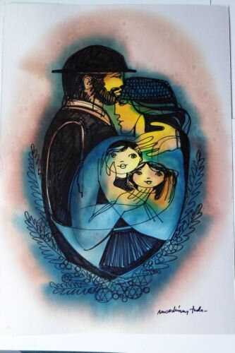 Családi béke: 35X50. Selyem, vegyes technika. Macskássy Izolda, Kikiáltási ár: 100.000 forint