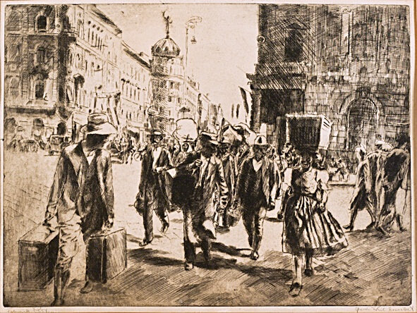 Aszódi Weil-5Falusiak pesten 35x47 rézkarc ARTE Galéria aukció.jpg