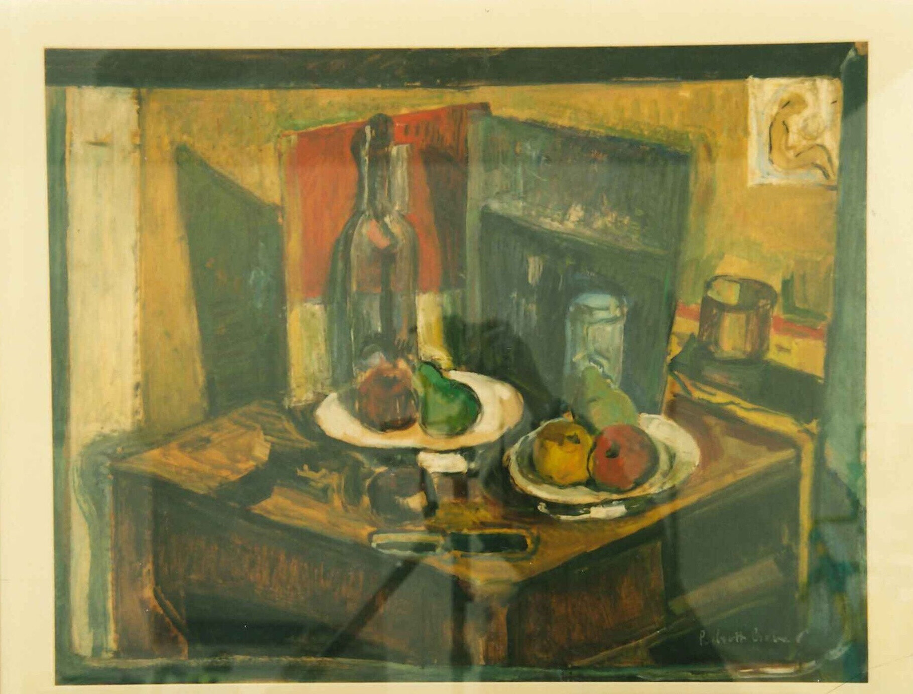 Perlrott Csaba Vilmos-Gyümölcs csendélet borosüveggel.jpg