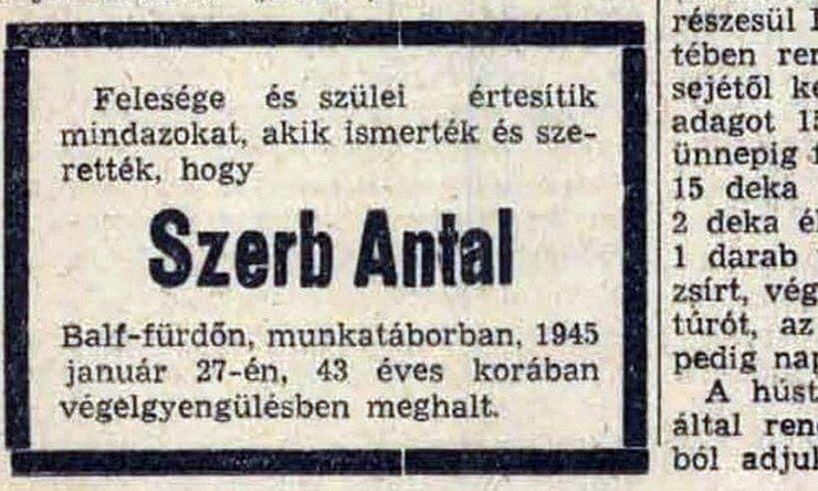 Szerb Antal halálának híre a korabeli sajtóban