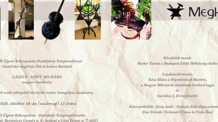 László-Lőwy Richárd zsidó jelképeket ábrázoló szobrának ünnepélyes átadása